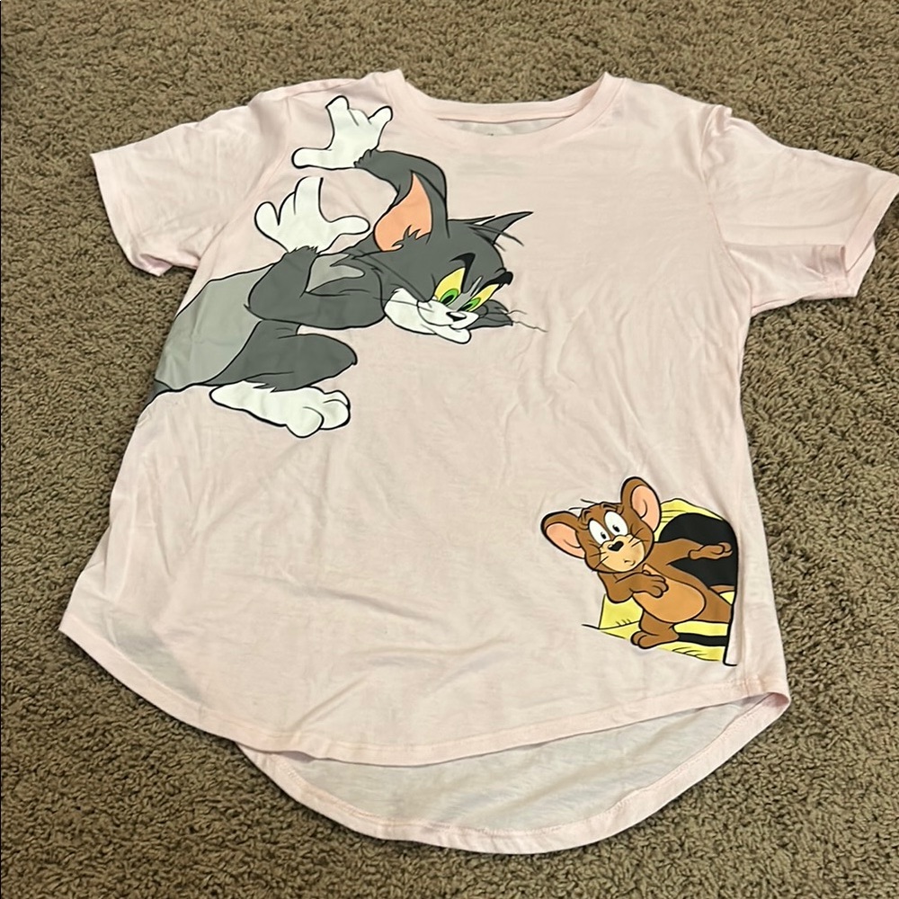 Playful Pink Short Sleeve Tee with Cartoon Graphic